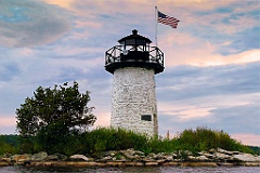 Sun Setting Behind Ladies Delight Lighthouse on Lake Cobbosseeco